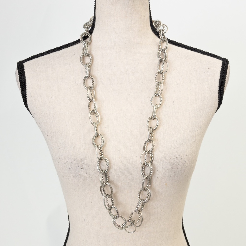 Silver tone longer chain length style necklace toggle closure Lauren Conrad